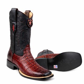Los Altos Caiman Tail Black Cherry Wide Square Rodeo Toe Boots