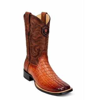 Los Altos Caiman Tail Faded Cognac Wide Square Rodeo Toe Boots