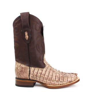 Los Altos men's brown caiman tail square toe western boot top right view