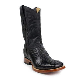 Los Altos men's black caiman hornback square toe western boot front right view