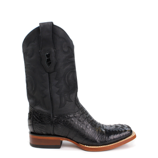 Los Altos men's black caiman hornback square toe western boot front right view