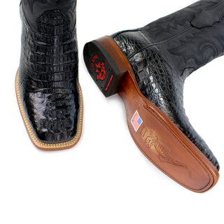 Los Altos Caiman Hornback Black Wide Square Rodeo Toe Boots
