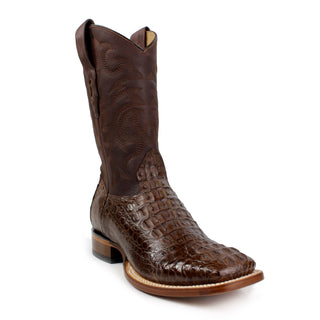 Los Altos men's brown caiman hornback square toe western boot front right view