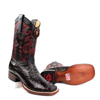 Los Altos Caiman Hornback Black Cherry Wide Square Rodeo Toe Boots stole view
