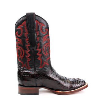 Los Altos Caiman Hornback Black Cherry Wide Square Rodeo Toe Boots right angle