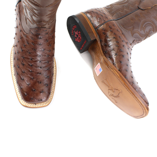 Los Altos Men’s Full Quill Ostrich Wide Square Toe Boots top view 