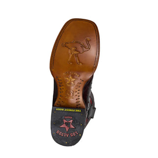 Los Altos Black Cherry Ostrich Wide Square Toe Cowboy Boot