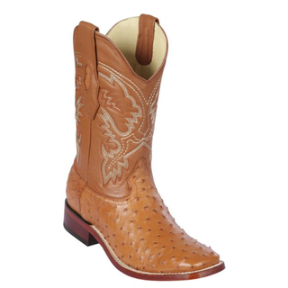 Los Altos Honey Ostrich Wide Square Toe Cowboy Boot