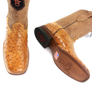 Pair of Los Altos Amber full quill ostrich cowboy boots with square toe for men