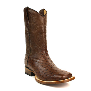 Los Altos men’s brown Kango full quill ostrich square toe Western boots with stitched leather shaft and leather sole