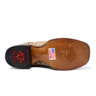 Los Altos full quill ostrich boots in mocha – leather sole with ostrich engraving