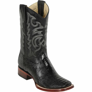 Los Altos Ostrich Leg Wide Square Toe Cowboy Boot - Black