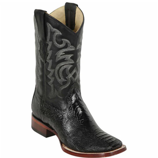 Los Altos Ostrich Leg Wide Square Toe Cowboy Boot - Black