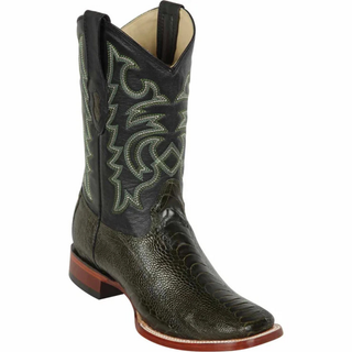 Los Altos Ostrich Leg Wide Square Toe Cowboy Boot - Olive Green
