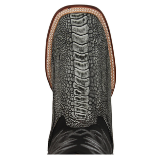 Los Altos Ostrich Leg Wide Square Toe Cowboy Boot - Rustic Black