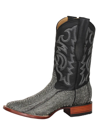 Los Altos Ostrich Leg Wide Square Toe Cowboy Boot - Rustic Black