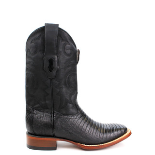 El General men’s black lizard square toe western boot right view