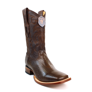 El General men’s brown lizard square toe western boot front view