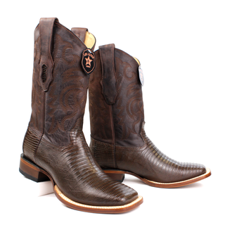 El General men’s black lizard square toe western boots staggered view