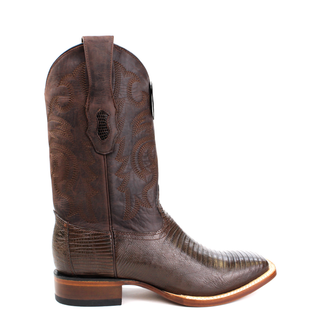 El General men’s black lizard square toe western boot front view