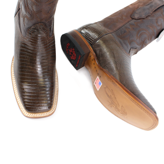 El General men’s black lizard square toe western boots top view