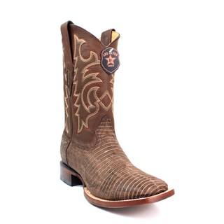 El General men’s sanded brown lizard square toe western boot front view