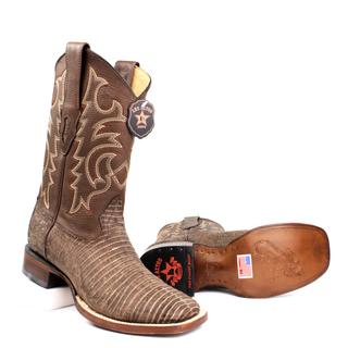 El General men’s sanded brown lizard square toe western boots sole view