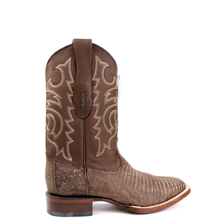 El General men’s sanded brown lizard square toe western boot right view