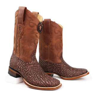 Pair of Los Altos men's cognac Shark/ Tiburon  square toe western boots staggered view