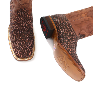 Pair of Los Altos men's cognac Shark/ Tiburon  square toe western boots top view