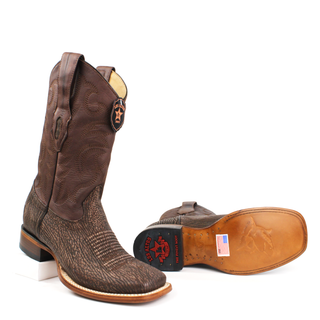 Los Altos Men’s Shark ( Tiburon) Skin Wide Square Toe Boots sole view 