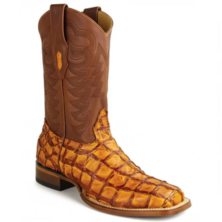 Los Altos Pirarucu Square Toe Cowboy Boot - Cognac