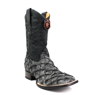 Los Altos men's gray pirarucu square toe western boot front right view