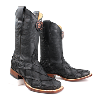 Los Altos Black Exotic Pirarrucu fish boots staggered view 