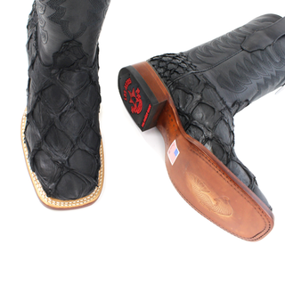 Los Altos Pirarucu Square Toe Cowboy Boot - Matte Black