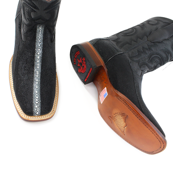 Los Altos Stingray Square Toe Cowboy Boot - Black