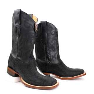 Los Altos Stingray Square Toe Cowboy Boot  Single Stone- Black staggered view 