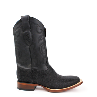 Los Altos Stingray Square Toe Cowboy Boot  Single Stone- Black right angle