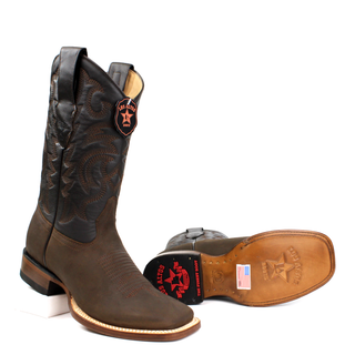 El General men’s brown crazy Wide  square toe western boots sole view