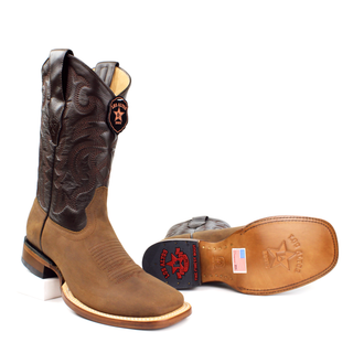 El General men’s tan crazy Wide  square toe western boots sole view