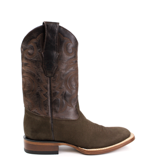 El General men’s Nubuck Tabacco Wide  square toe western boot right view