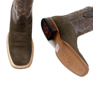 El General men’s Nubuck Tabacco Wide  square toe western boots top view