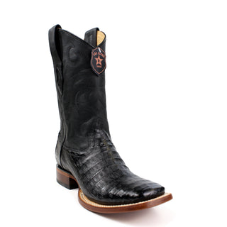 El General men’s black caiman belly square toe western boot right view