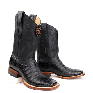 El General men’s black caiman belly square toe western boots staggered view