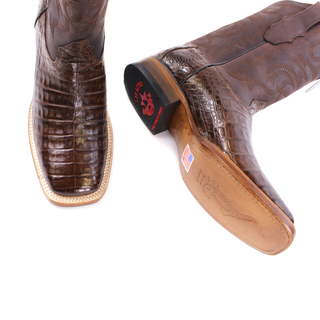 El General men’s Brown Caiman Belly Wide  square toe western boots top view