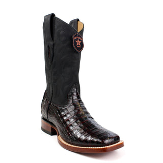 El General men’s black cherry caiman square toe western boot front view