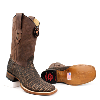 Los Altos Sanded Brown Caiman Belly Wide Square Toe Boots sole view