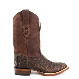 Los Altos Sanded Brown Caiman Belly Wide Square Toe Boot right angle
