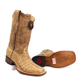 Los Altos men's amber caiman belly square toe western boots sole view