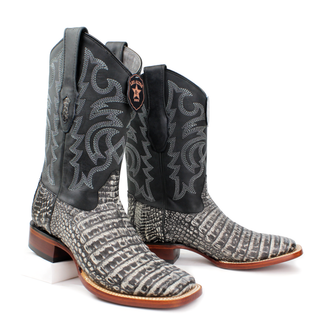 Los Altos Sahara Rustic Black Caiman Belly Wide Square Toe Boots staggered view 